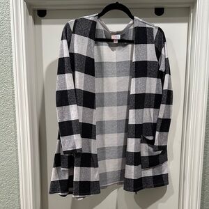 LuLaRoe Black and White Cardigan with Bold Checkered Pattern